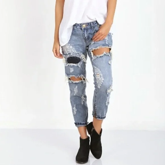 Revolve Jeans Womens 24 One Teaspoon Free Bird Dusty Destroyed Low Rise 90s Goth - Picture 2 of 14